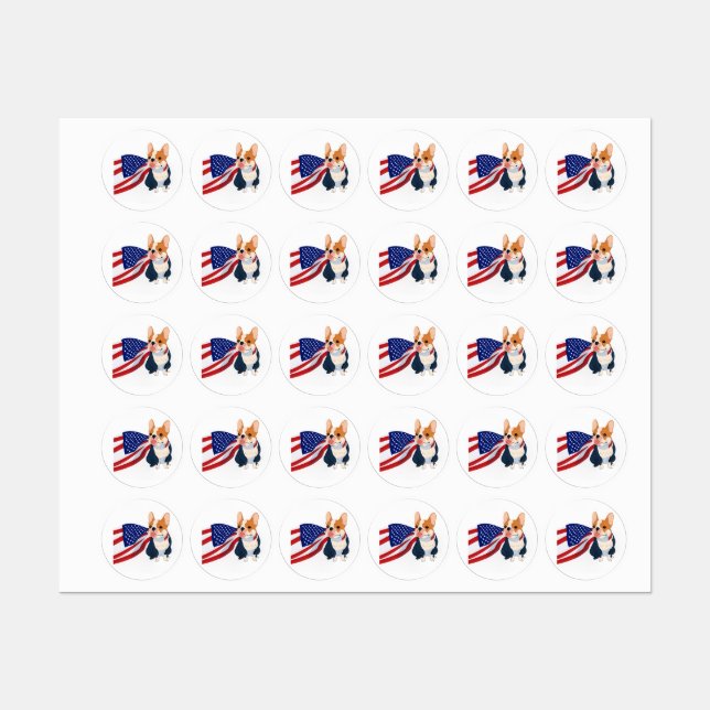 French Bulldog with USA Flag Labels (Sheet)