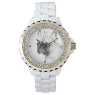 French Bulldog Women's Rhinestone Enamel Watch