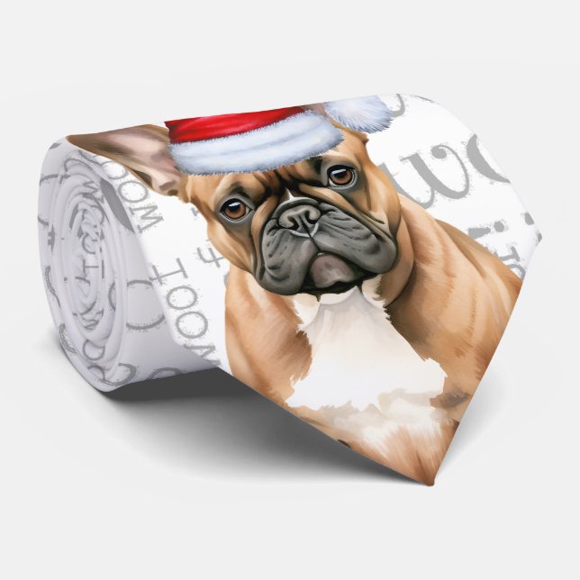 French Bulldog Woof Christmas Dog Lover Neck Tie (Rolled)