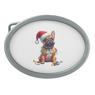 French Bulldog Xmas Lighting Santa French Bulldog  Belt Buckle