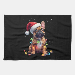 French Bulldog Xmas Lighting Santa French Bulldog Kitchen Towel