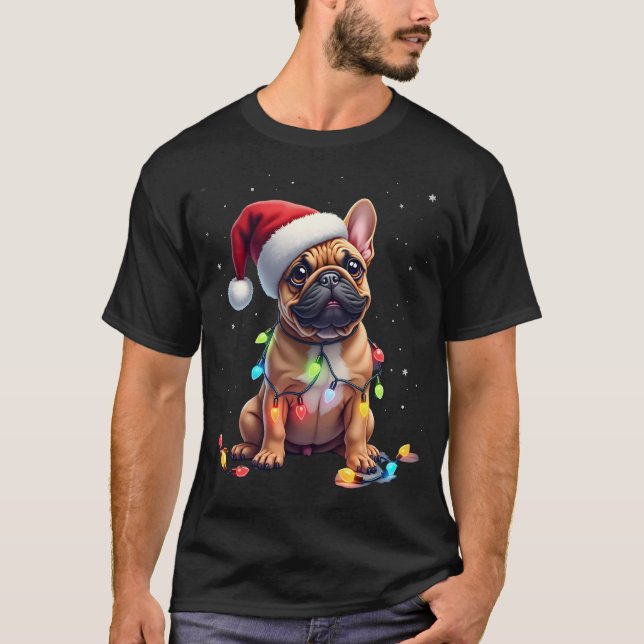 French Bulldog Xmas Lighting Santa French Bulldog  T-Shirt (Front)