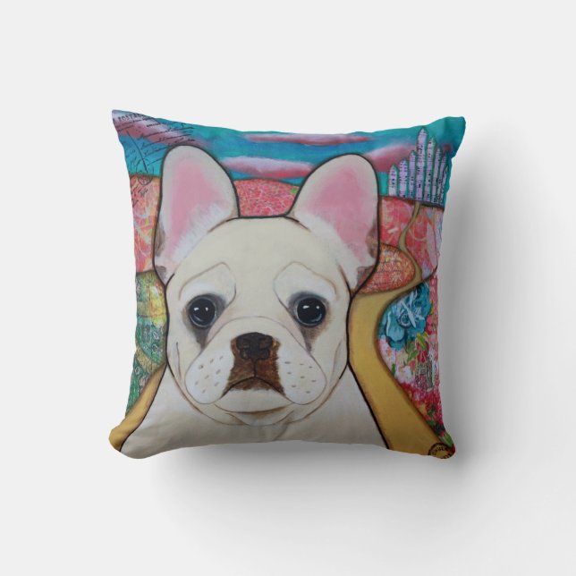 French Bulldog yellow brick road throw pillow (Front)