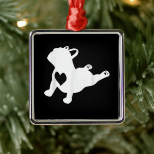 French Bulldog Yoga Pose Love Heart Gift Metal Ornament
