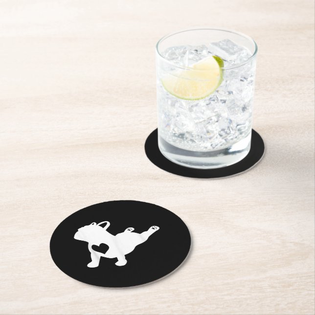 French Bulldog Yoga Pose Love Heart Gift Round Paper Coaster (Insitu)