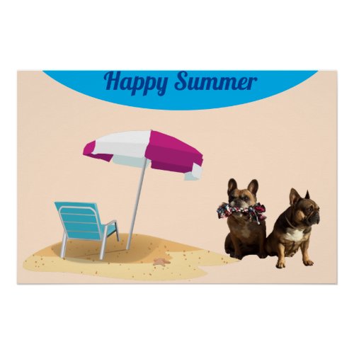 French Bulldogge happy Summer Poster