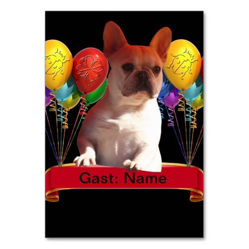 French bulldogge with balloons table number