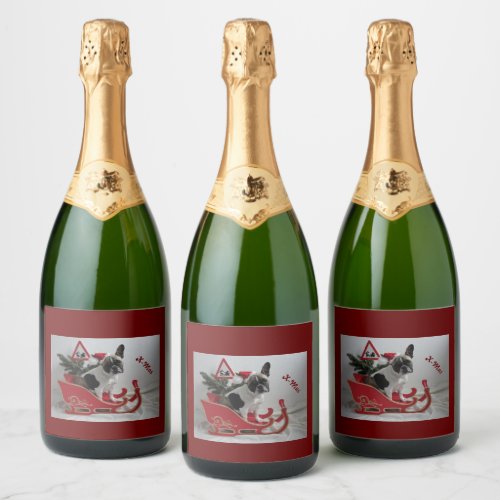 French Bulldoggen Christmas Sparkling Wine Sparkling Wine Label