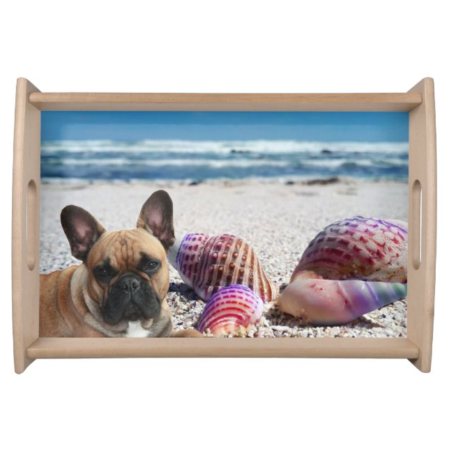 French bulldoggen on the beach tablet serving tray (Front)