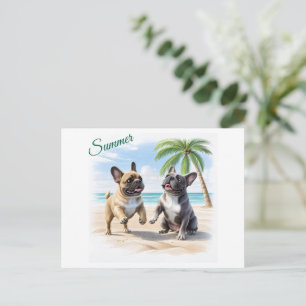 French Bulldogs Beach French Bulldog Announcement Postcard