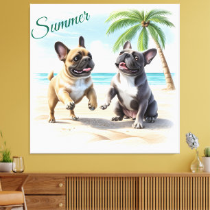 French Bulldogs Beach French Bulldog Canvas Print