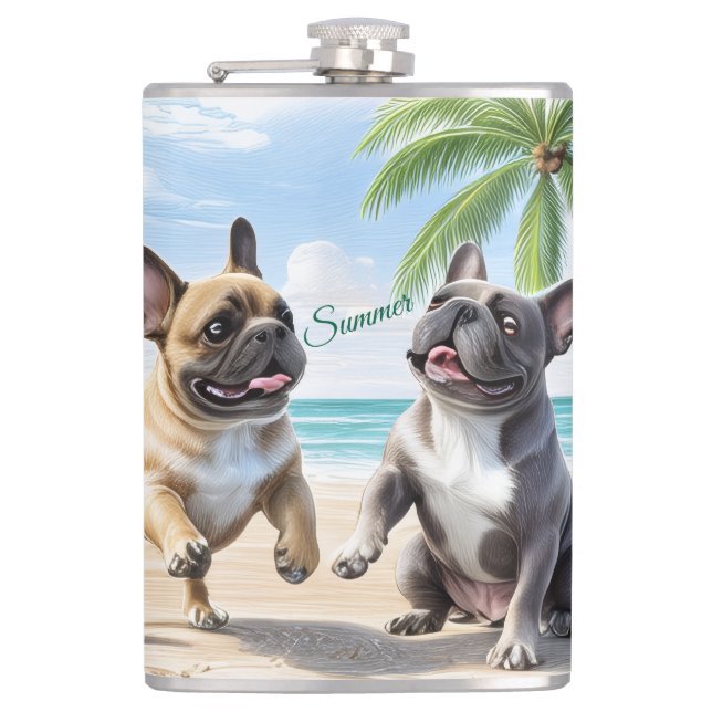 French Bulldogs Beach French Bulldog Flask (Front)