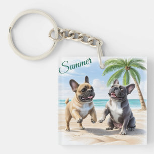 French Bulldogs Beach French Bulldog Keychain