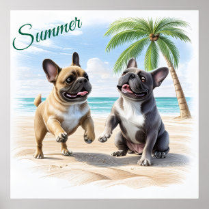 French Bulldogs Beach French Bulldog Poster