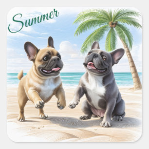 French Bulldogs Beach French Bulldog Square Sticker