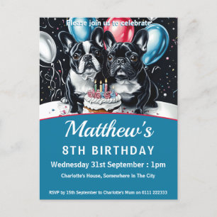 French Bulldogs Birthday Party Invitation Postcard