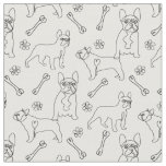 French Bulldogs black and white line art Fabric