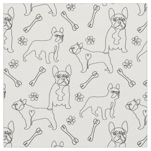 French Bulldogs black and white line art Fabric