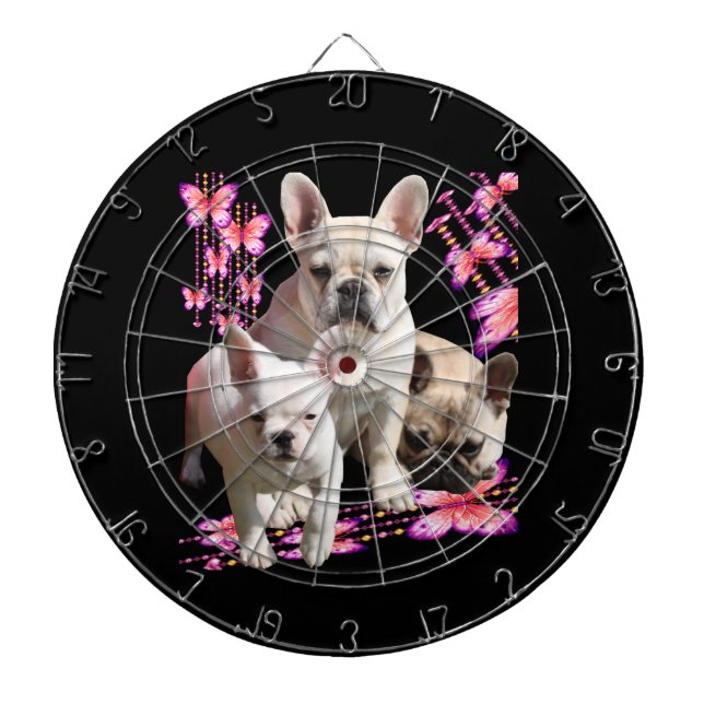 French Bulldogs Butterfly  Bulldog Dart Board (Front)
