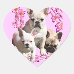 French Bulldogs Butterfly  Bulldog Heart Sticker