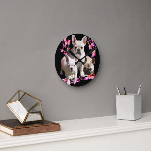 French Bulldogs Butterfly  Bulldog Round Clock