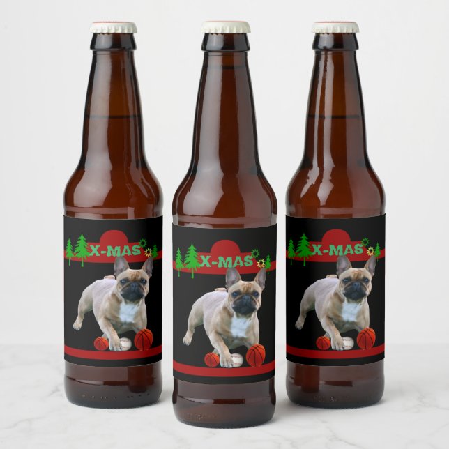French Bulldogs Christmas French Bulldog Beer Bottle Label (Bottles)