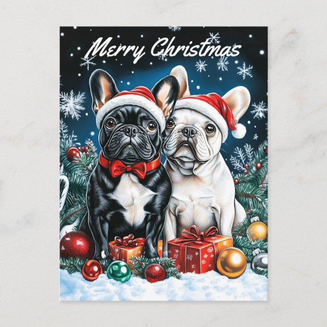 French Bulldogs Christmas Holiday Postcard (Front)