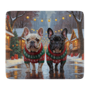 French Bulldogs Christmas Snow Holiday Cutting Board