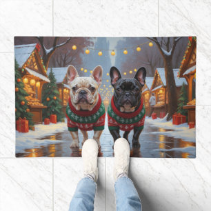 French Bulldogs Christmas Snow Holiday Doormat