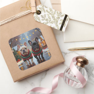 French Bulldogs Christmas Snow Holiday Square Sticker