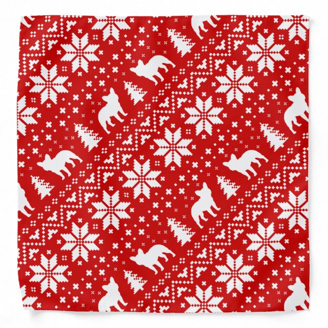 French Bulldogs Christmas Sweater Style Pattern Bandana (Front)