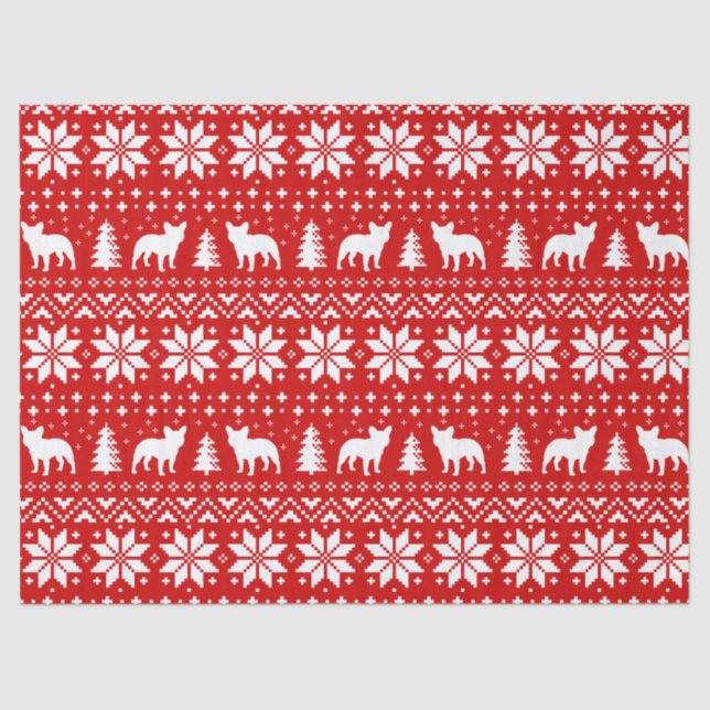 French Bulldogs Christmas Sweater Style Pattern Tissue Paper (Front)