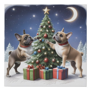 French Bulldogs Christmas tree Faux Canvas Print