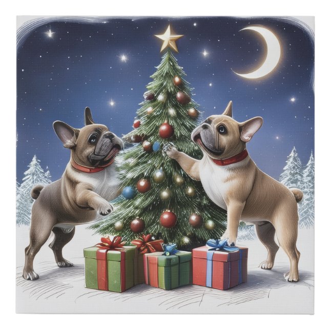 French Bulldogs Christmas tree Faux Canvas Print (Front)