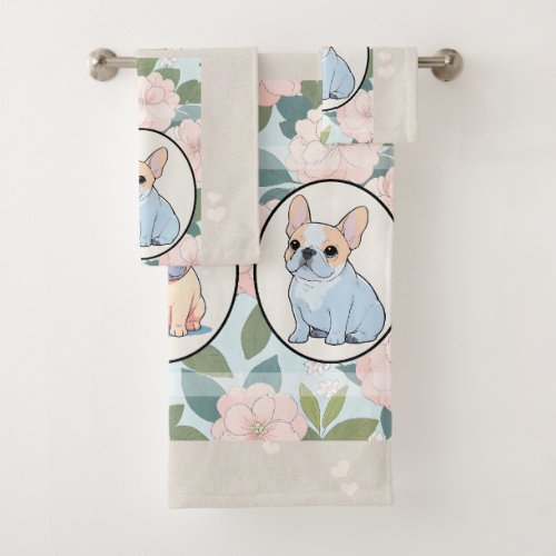 French Bulldogs classic flowers background Towel