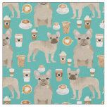 French Bulldogs Coffee Lover Turquoise Fabric