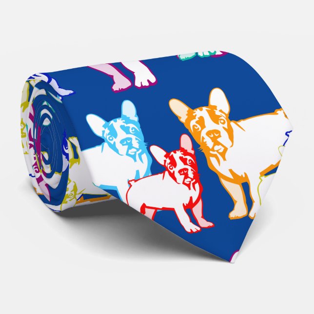 French Bulldogs colorful Neck Tie (Rolled)