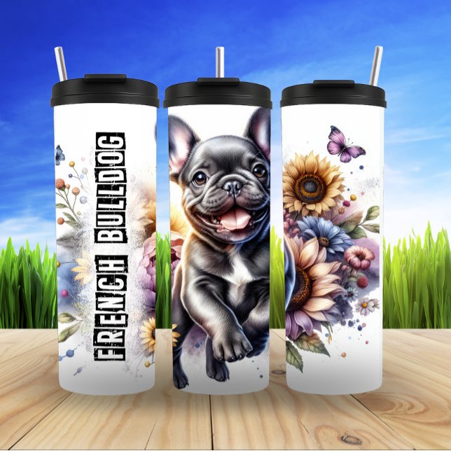 French Bulldog's Floral Fun Thermal Tumbler (Creator Uploaded)