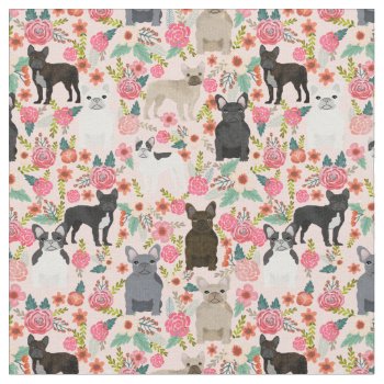 French Bulldogs Floral Vintage Pink Fabric by FriendlyPets at Zazzle