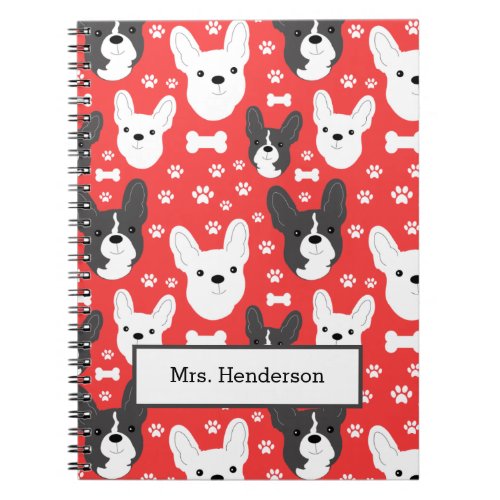 French Bulldogs Frenchies Dog Pattern Red Notebook