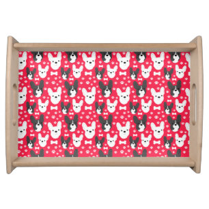 French Bulldogs FRENCHIES Red Pattern Serving Tray