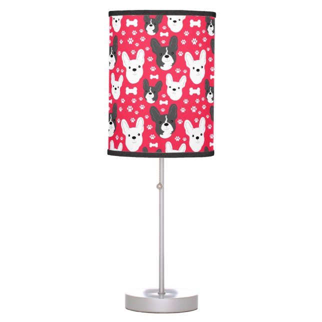French Bulldogs FRENCHIES Red Pattern  Table Lamp (Front)