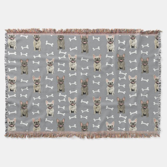 French Bulldogs - gray Throw Blanket (Front)
