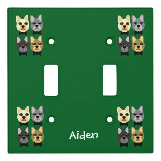 French Bulldogs Green Light Switch Cover (Front)