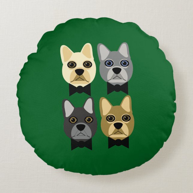 French Bulldogs Green Round Pillow (Front)