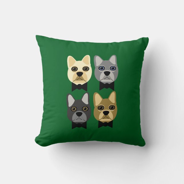 French Bulldogs Green Throw Pillow (Front)
