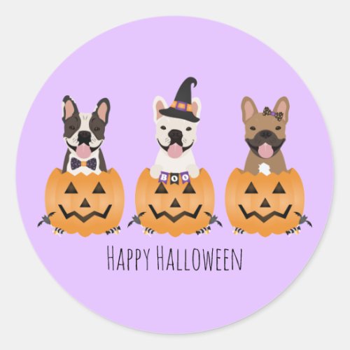 French Bulldogs Happy Halloween Classic Round Sticker