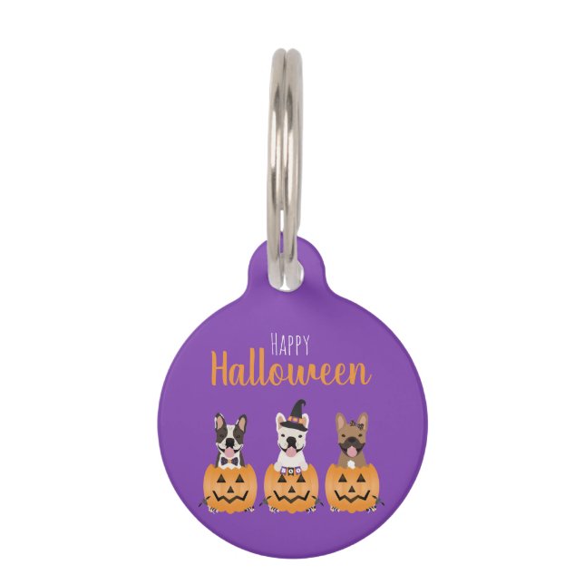French Bulldogs Happy Halloween Pet ID Tag (Front)