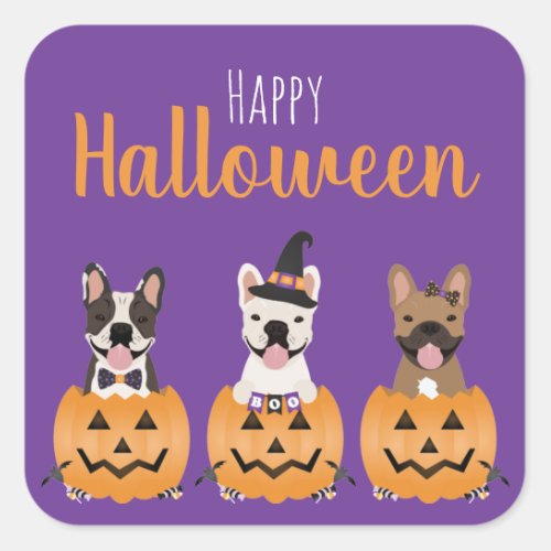 French Bulldogs Happy Halloween Square Sticker