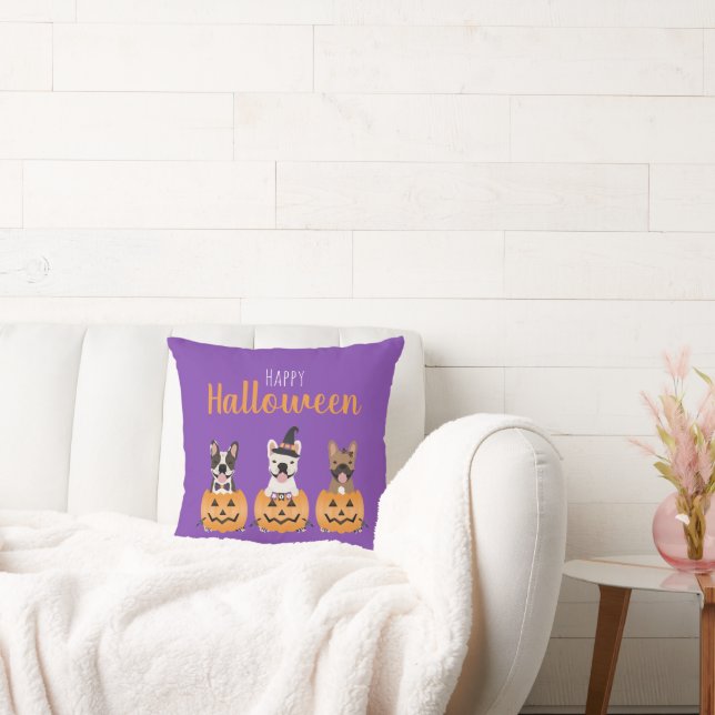 French Bulldogs Happy Halloween Throw Pillow (Couch)